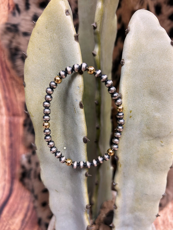5mm Navajo/14k Plated Gold Stretch Bracelet