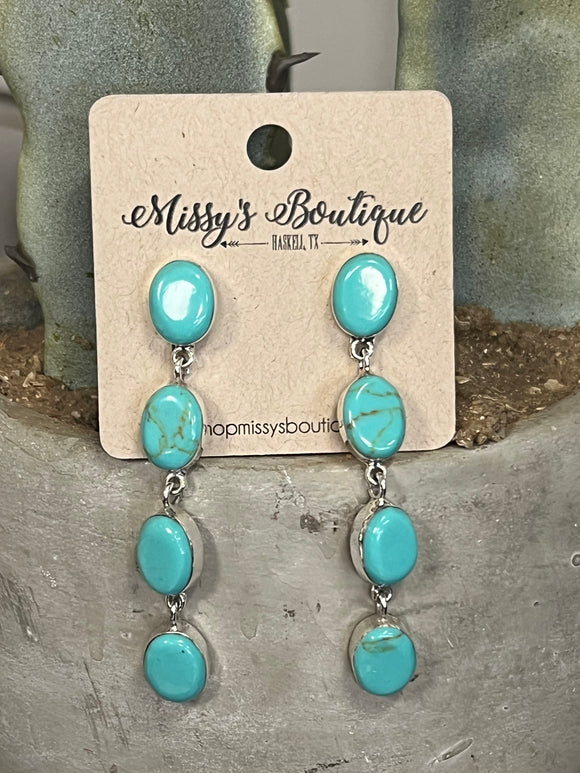 4 Stone Turquois Post Earrings