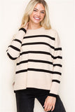 Rylie Stripe Crew Neck Sweater-Almond