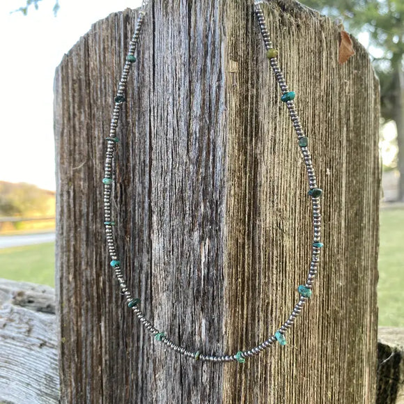 Silver Seed Beads Turquoise Necklace