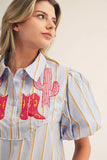 Cassie Striped Western Embroidery Top