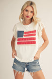 Anna American Flag Lace Sleeve Tee