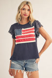 Anna American Flag Lace Sleeve Tee