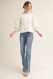 Rose Puff 3/4 Sleeve Solid Top