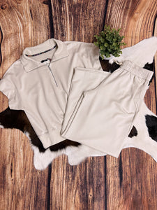 Bex Half Zip Cap Sleeve Set-Ecru