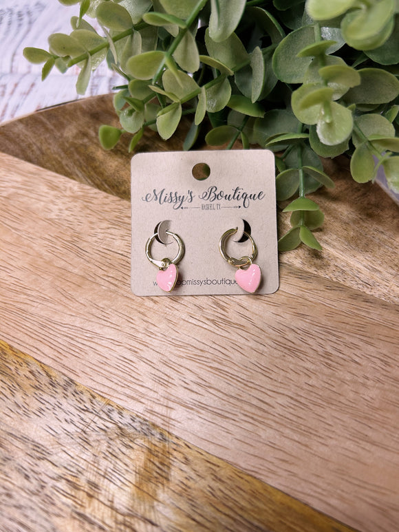 Pink Gold Dangle Heart Earrings