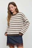 Sara Stripe Raw Edge Knit Sweater