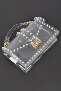 Pearl Studded Clear Stadium Bag