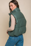 PU Faux Leather Padded Vest -Green