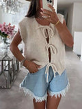 Wynona Bow Sweter Vest-Cream