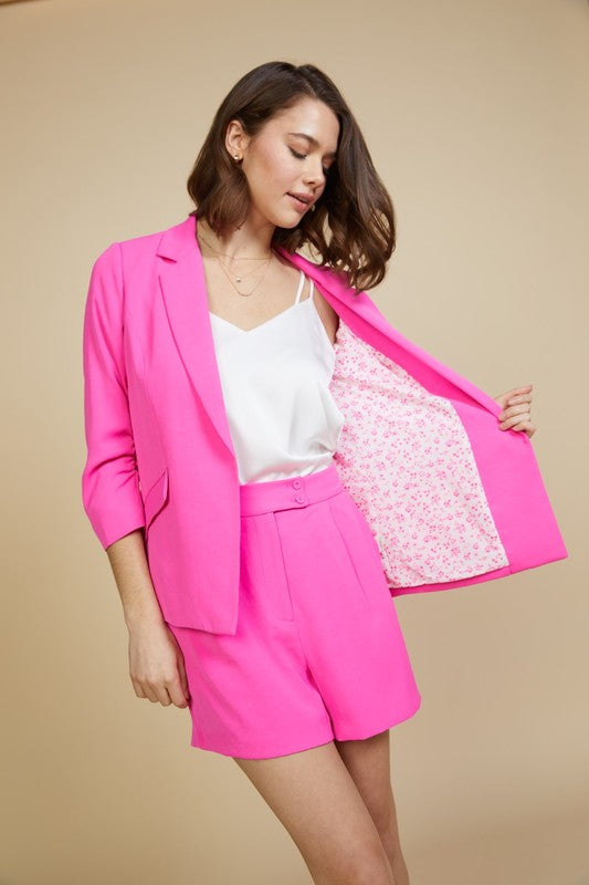 Janelle Shirred Sleeve Blazer-Pink