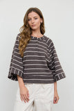 Henley Wide Long Sleeve Knit Top