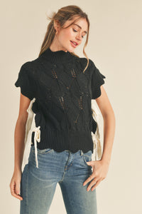 Lily Mocked Neck Sweater Vest- Black