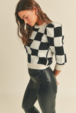 Madison Puff Sleeve Checkerboard Sweater-Black