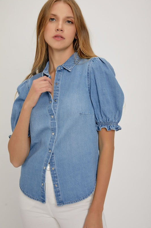 Shelly Puff Sleeve Denim Top-Risen1