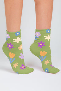 Roslynn Floral Print Causal Socks-Green