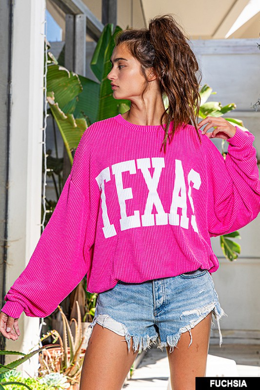 Texas Comfy Graphic Sweatshirt-Fushia