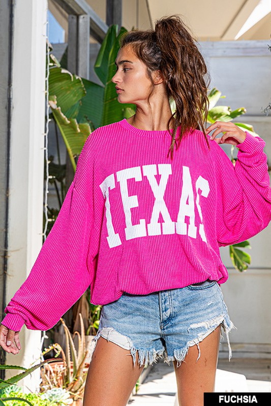 Texas Comfy Graphic Sweatshirt-Fuchsia