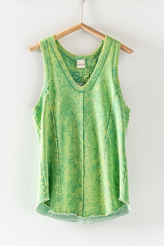 Lainey Washed Racerback Tank-Green