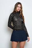 Polka Dot Mesh Mock Neck Top