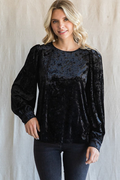 Victoria Velvet Puffed Sleeve Top-Black – Missy's Boutique