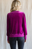 Kim Velvet Puffed Sleeve Sweatshirt-Magenta