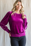 Kim Velvet Puffed Sleeve Sweatshirt-Magenta