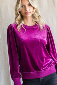 Kim Velvet Puffed Sleeve Sweatshirt-Magenta