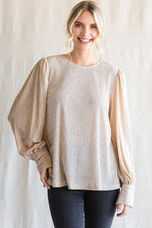 Holly Textured Peasant Top-Champagne