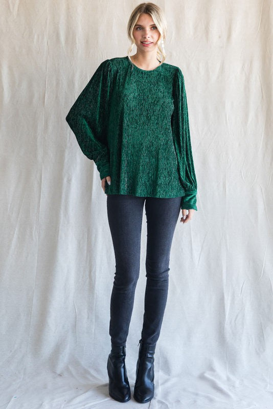 Holly Textured Peasant Top-Hunter Green