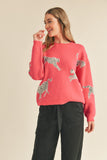 Lexi Leopard Knit Sweater-Fuschia