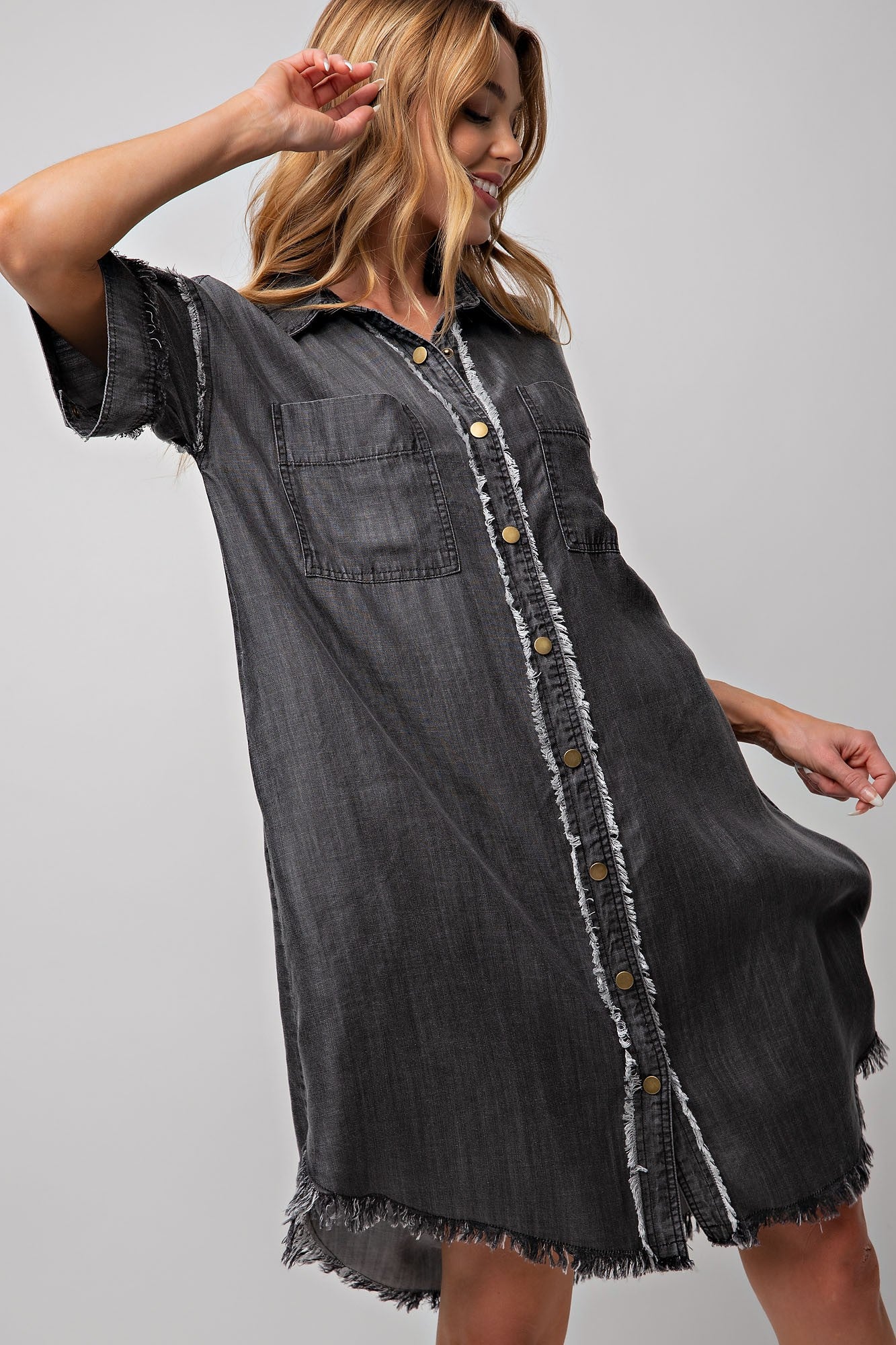 Washed Denim Dress-Plus-Black Denim – Missy's Boutique