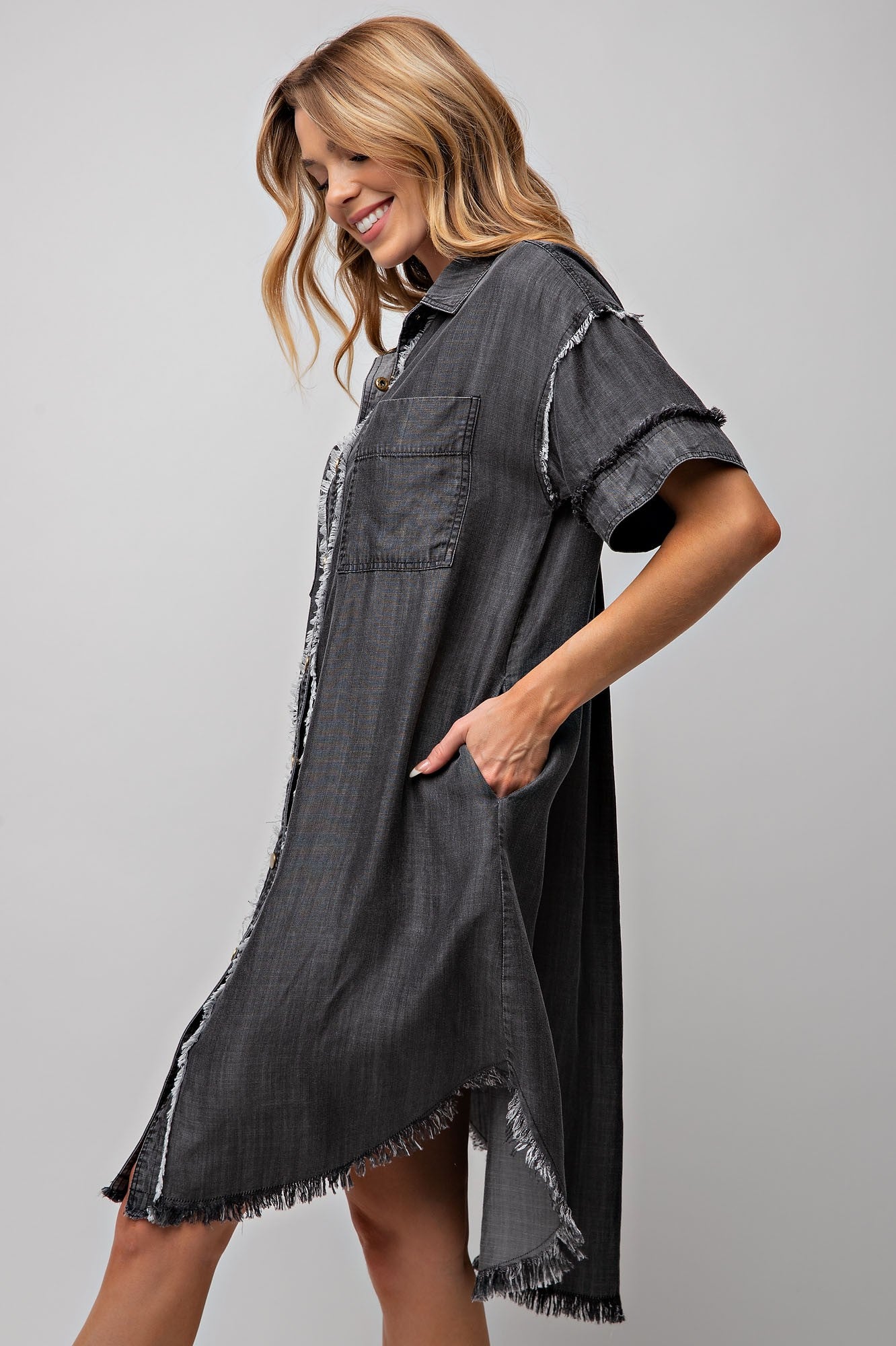 Washed Denim Dress-Plus-Black Denim – Missy's Boutique