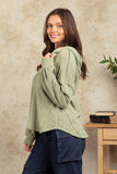 Hazel Hooded Knit Henley Top-Sage