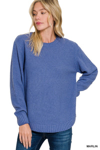 Heather Basic Sweater-Blue