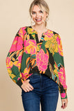 Jodi Floral Print Long Sleeves Top-Green