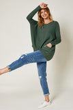Tia Oversized Pocket Sweater-Dark Green