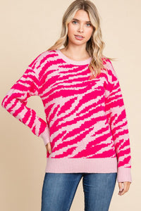 Kate Zebra Print Sweater-Pink