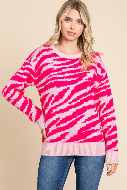 Kate Zebra Print Sweater-Pink