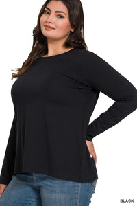 Fallon Cotton Crew Neck Long Sleeve- Black