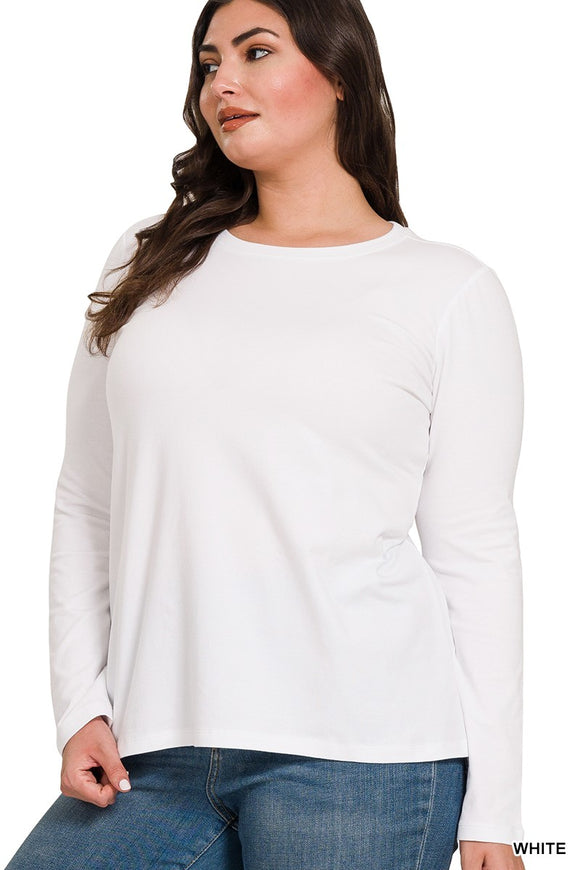 Fallon Cotton Crew Neck Long Sleeve- White