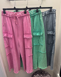 Mineral Washed Wide Leg Cargo Pants