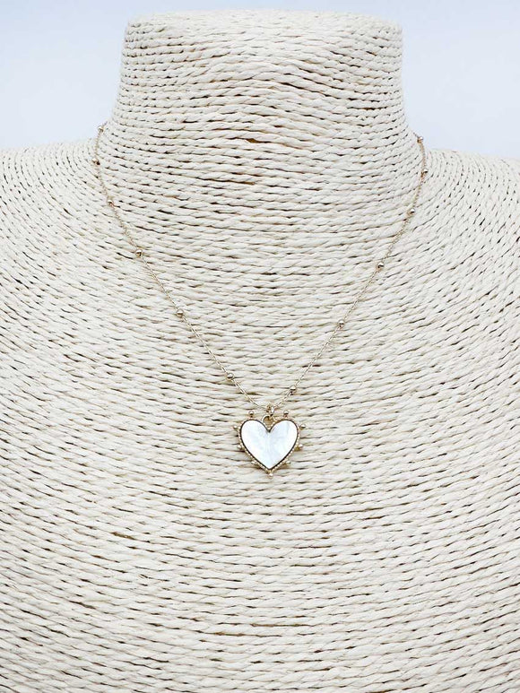 White Pearlized Studded Heart Necklace