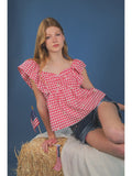 Checkered Sleeveless Top-Red