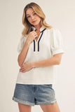 Carson Puff Sleeves Color Accent Top