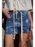 Cierra Western Print Denim Shorts
