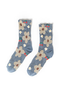 Jordan Floral Printed Textured Socks-Denim