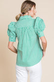 Grace Striped Puff Sleeve Top-Green