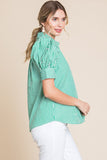 Grace Striped Puff Sleeve Top-Green