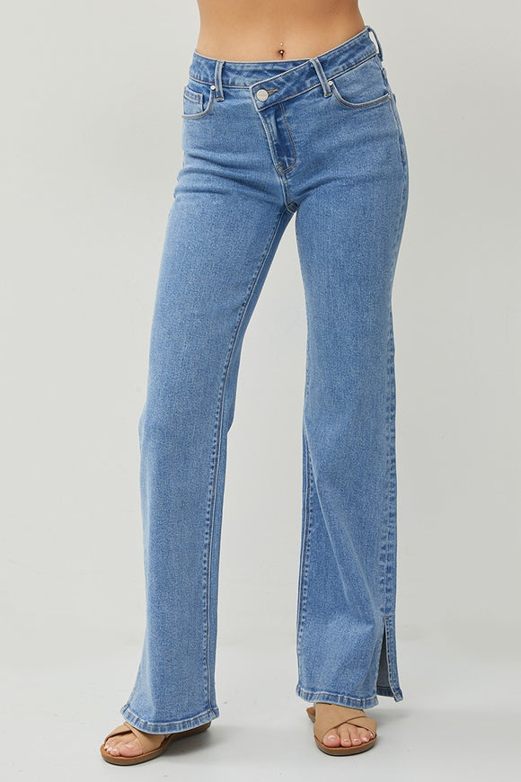 Bryn Mid Rise Cross Over Side Slit Straight